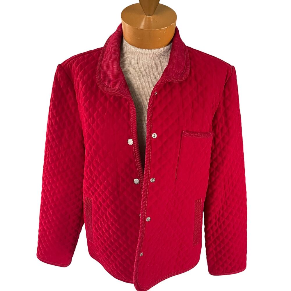 Talbots Petite Red Quilted Stretch Fall Jacket Size MP Equestrian Sloane Ranger
